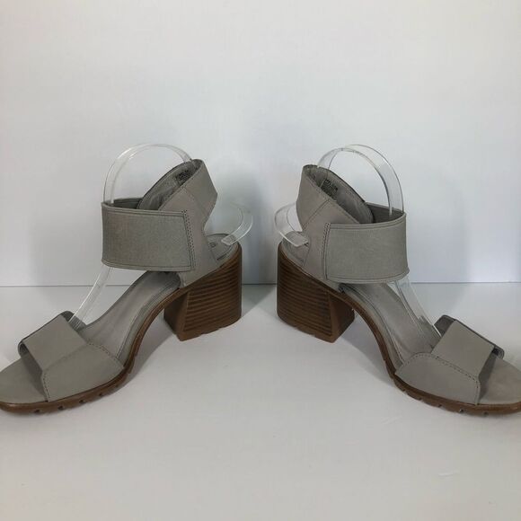 Sorel Nadia Dove Grey Sandals Nubuck Leather Ankle Strap Block Heel Lug Sole 9 - Picture 4 of 9